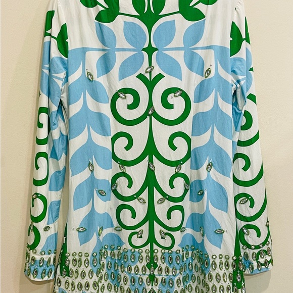 Rare Tory Burch Blue and Green Mirrored Tunic Blouse Top - Picture 9 of 16